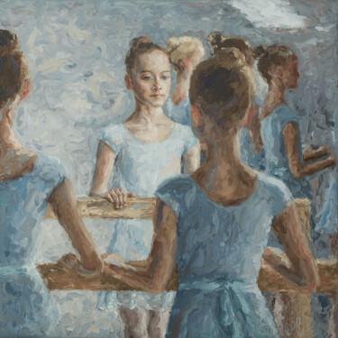 Painting titled "Ballet Class. Girly…" by Eva Mili, Original Artwork, Oil Mounted on Wood Stretcher frame