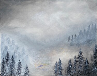 Painting titled "Winter forest" by Eva Min, Original Artwork, Acrylic