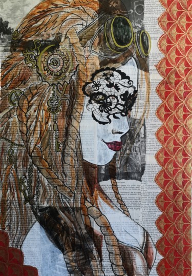 Collagen mit dem Titel "Steampunk girl" von Eva Pantera, Original-Kunstwerk, Collagen