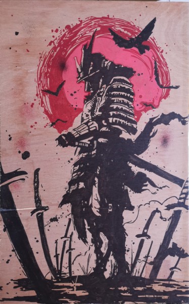 Desenho intitulada "Samuraï stylisé des…" por Eva Pantera, Obras de arte originais, Marcador