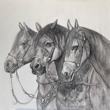 Peinture intitulée "Les trois chevaux" par Eva Pelles, Œuvre d'art originale, Acrylique Monté sur Châssis en bois