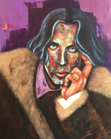 Peinture intitulée "Oscar Wilde" par Eva Pelles, Œuvre d'art originale, Acrylique Monté sur Châssis en bois