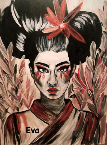 Pintura intitulada "Geisha en Elegancia…" por Eva Perez, Obras de arte originais, Acrílico