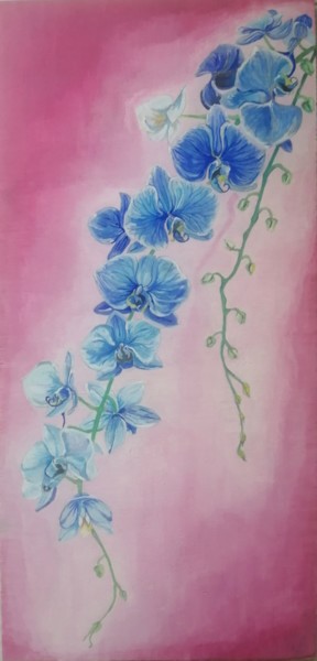 Картина под названием "Orchidea blu" - Eva Tonelato, Подлинное произведение искусства, Акрил