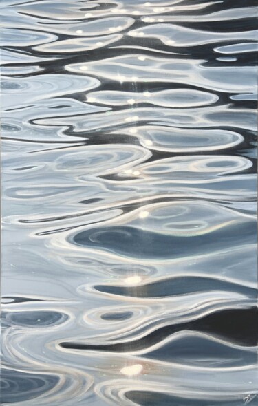 Ζωγραφική με τίτλο "Glistening Lake" από Eva Volf, Αυθεντικά έργα τέχνης, Λάδι Τοποθετήθηκε στο Ξύλινο φορείο σκελετό
