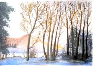 Malarstwo zatytułowany „Зимний пейзаж” autorstwa Инна Иероглифова, Oryginalna praca, Akwarela