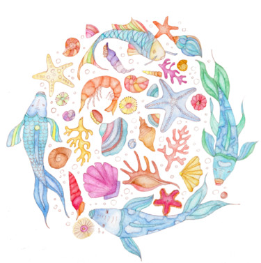 绘画 标题为“Sea Life” 由Eva B Art Watercolours, 原创艺术品, 水彩