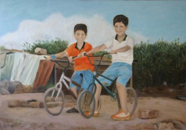 Malerei mit dem Titel "Boys from Ramieh" von Eva Ban Gophen, Original-Kunstwerk