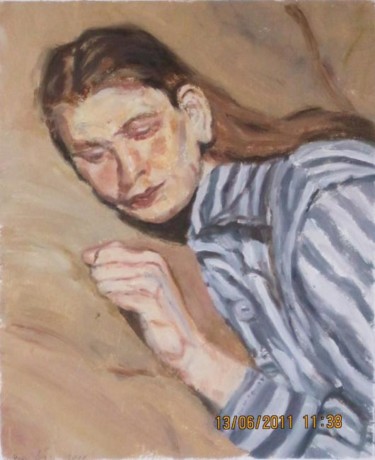 Pintura titulada "Girl with stripped…" por Eva Ban Gophen, Obra de arte original, Oleo