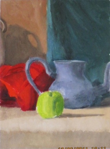 Картина под названием "The green apple" - Eva Ban Gophen, Подлинное произведение искусства, Масло