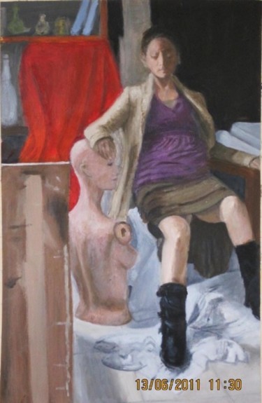 Painting titled "Girl with manequin" by Eva Ban Gophen, Original Artwork