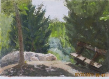 Painting titled "The sunny bench" by Eva Ban Gophen, Original Artwork
