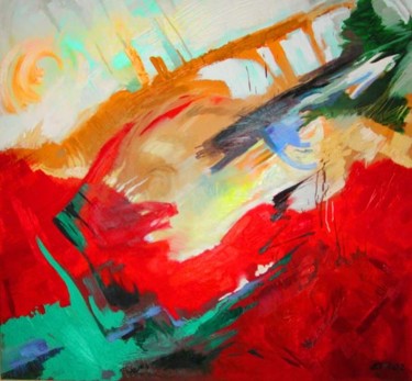 Malerei mit dem Titel "Composition in Red 2" von Eva Grobglas, Original-Kunstwerk