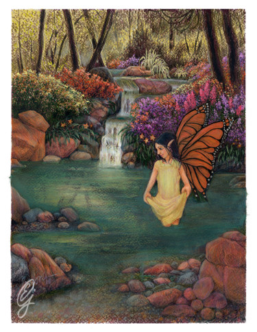 Drawing titled "Monarch Fairy" by Eva Maria Jones, Original Artwork, Marker