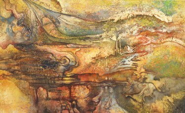 Peinture intitulée ",,BĖGIMAS,TEKĖJIMAS…" par Evaldas Semetulskis, Œuvre d'art originale