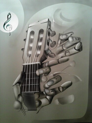 Painting titled "hand with guitar" by Evaldo Amatizi, Original Artwork, Other