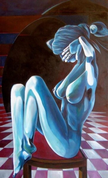 Painting titled "donna-blu.jpg" by Evaldo Amatizi, Original Artwork, Oil