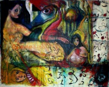 Pittura intitolato "fantasmes" da Evangeli Papavassiliou, Opera d'arte originale, Olio