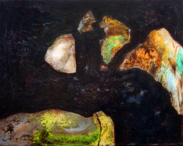 Painting titled "meteor landed islan…" by Evangelos Papapostolou, Original Artwork, Acrylic Mounted on Wood Stretcher frame