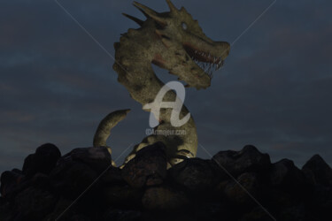 Digitale Kunst getiteld "Dragon statue at ni…" door E. Vargas, Origineel Kunstwerk, 3D-modellering