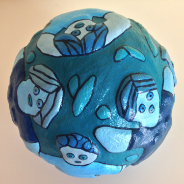 Sculpture intitulée "Bleus - 16cm" par Eva Rouwens, Œuvre d'art originale, Résine