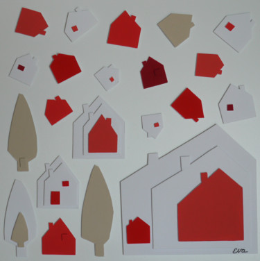 Collages intitolato "Rood dorp (4)" da Eva Rouwens, Opera d'arte originale, Collages