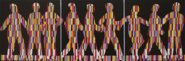 Peinture intitulée "Défilé 3 x (20 x 20…" par Eva Rouwens, Œuvre d'art originale, Acrylique Monté sur Carton