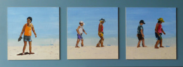 Painting titled "Sur la plage - 26x7…" by Eva Rouwens, Original Artwork, Acrylic Mounted on Wood Panel