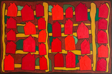 Painting titled "Little yellow stree…" by Eva Rouwens, Original Artwork, Acrylic Mounted on Wood Stretcher frame