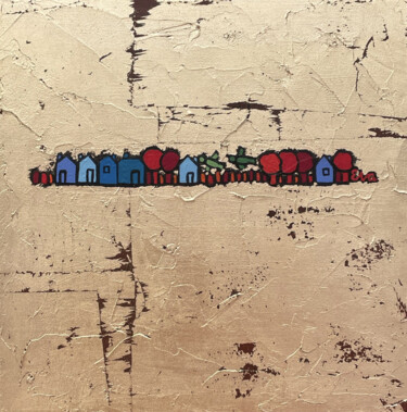 Peinture intitulée "Village or 1" par Eva Rouwens, Œuvre d'art originale, Acrylique