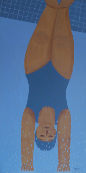 Painting titled "Le plongeon" by Eva Rouwens, Original Artwork, Acrylic Mounted on Wood Stretcher frame