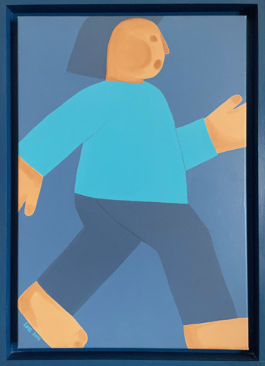 Schilderij getiteld "L'homme bleu" door Eva Rouwens, Origineel Kunstwerk, Acryl Gemonteerd op Frame voor houten brancard