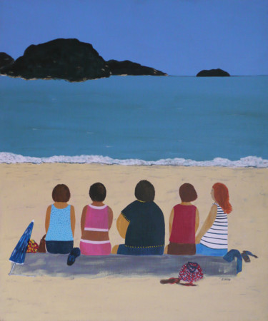 Peinture intitulée "Assis sur la plage" par Eva Rouwens, Œuvre d'art originale, Acrylique