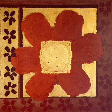 Schilderij getiteld "Grande fleur rouge" door Eva Rouwens, Origineel Kunstwerk, Acryl Gemonteerd op Frame voor houten branca…