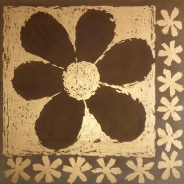 Collagen mit dem Titel "Grande fleur dorée" von Eva Rouwens, Original-Kunstwerk