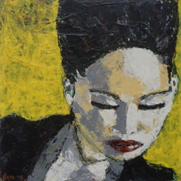 Collages intitulée "Noir jaune" par Eva Rouwens, Œuvre d'art originale