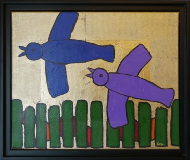 Pintura intitulada "2 oiseaux" por Eva Rouwens, Obras de arte originais, Acrílico Montado em Armação em madeira
