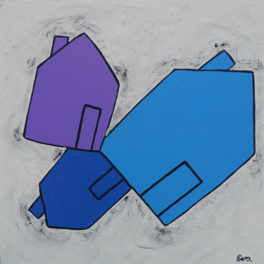 Peinture intitulée "Trois maisons - 20…" par Eva Rouwens, Œuvre d'art originale, Acrylique