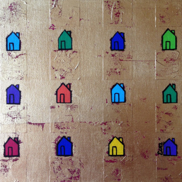 Malerei mit dem Titel "12 Maisons" von Eva Rouwens, Original-Kunstwerk, Acryl