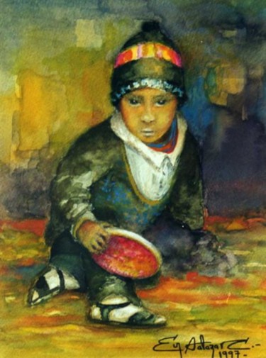 Painting titled "Pensando" by Eva Salazar Castro, Original Artwork, Oil