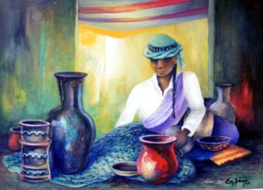 Painting titled "Mujer con turbante" by Eva Salazar Castro, Original Artwork, Oil