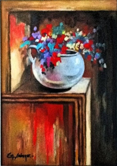 Painting titled ""Flores"" by Eva Salazar Castro, Original Artwork, Oil