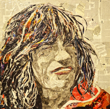 Collages titled "mick Jagger" by Gilbert Le Vast, Original Artwork, Collages Mounted on Wood Stretcher frame