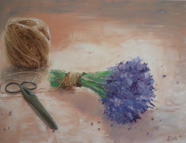 Painting titled "Lavender bouquet" by Evdokiya Hristova, Original Artwork, Oil