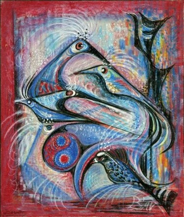 Painting titled "Birds of Paradise I." by Eve B'Ay, Original Artwork, Oil