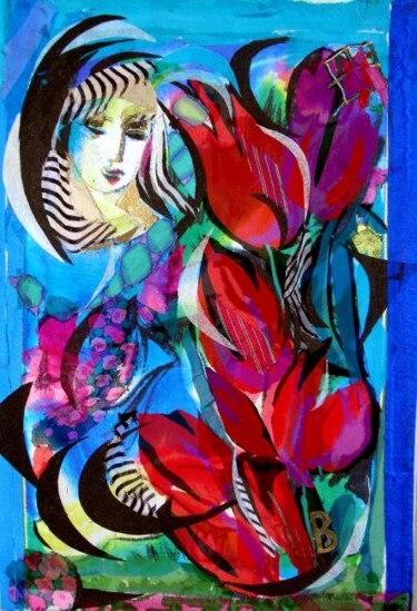 Painting titled "Tulips and their ad…" by Eve B'Ay, Original Artwork, Oil
