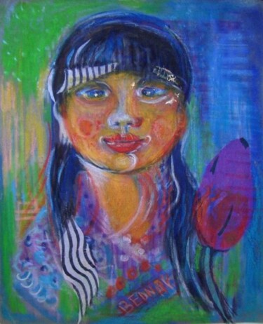 Painting titled "Miss Lee with tulip…" by Eve B'Ay, Original Artwork