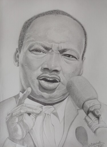 Dessin intitulée "Martin Luther King" par Eve Casanova, Œuvre d'art originale, Crayon