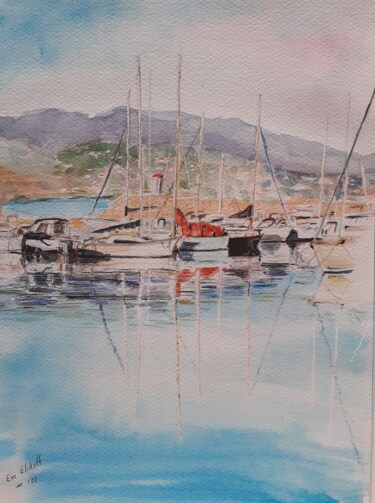 Painting titled "Quai du port de Bor…" by Eve Elikoff, Original Artwork, Watercolor