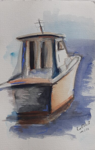 Painting titled "bateau rigolo" by Eve Elikoff, Original Artwork, Watercolor
